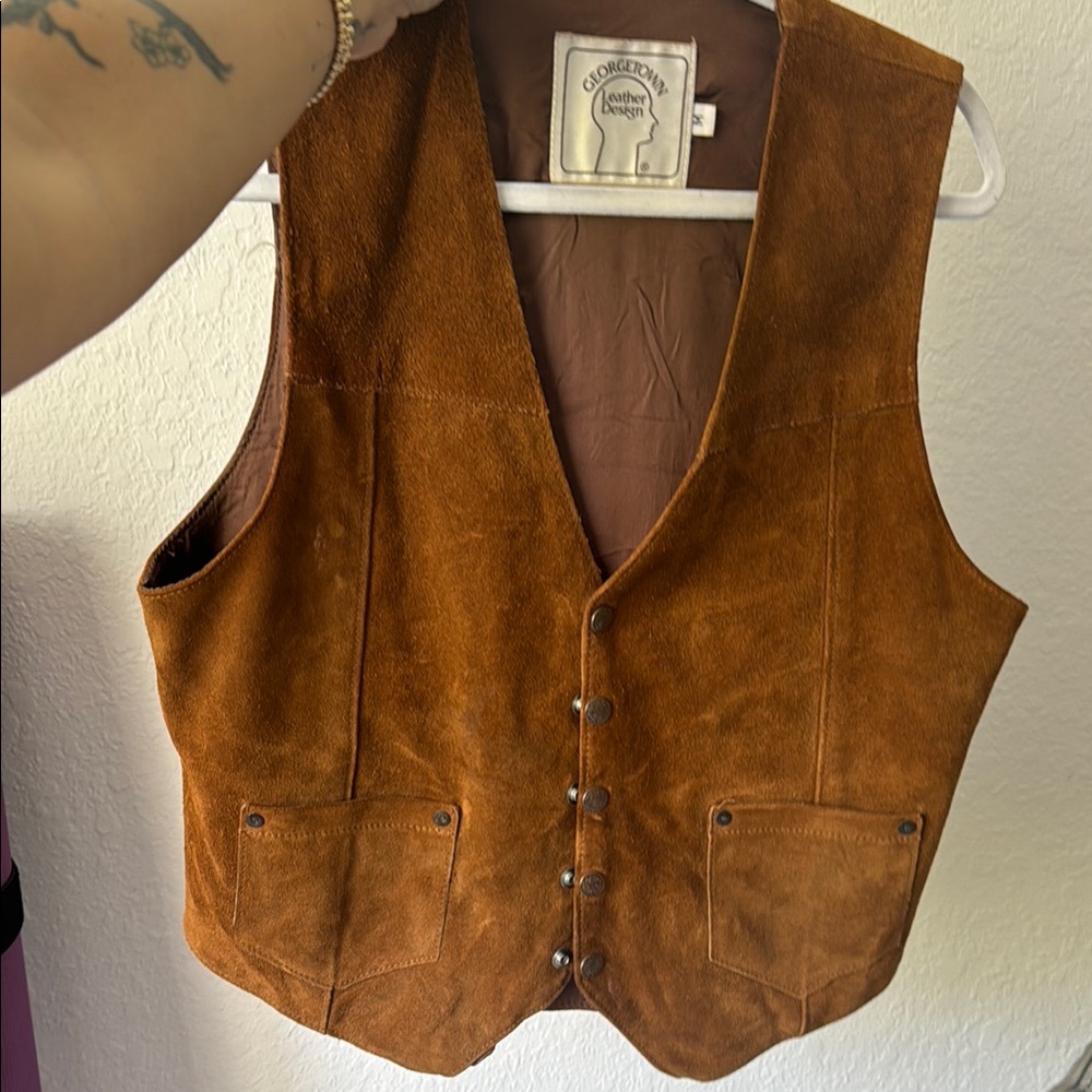 Georgetown Leather Design Suede Button Front Vest - Brown